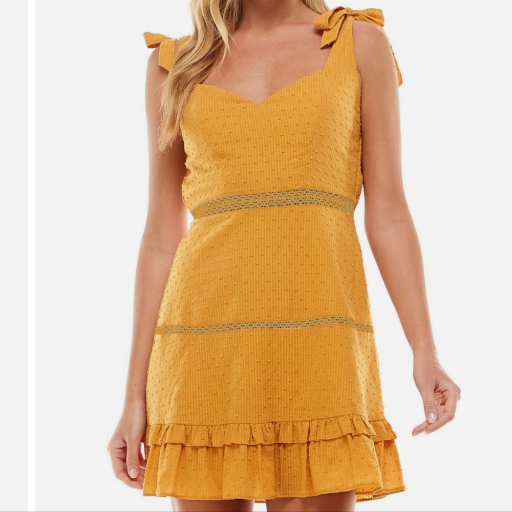 CITY STUDIO Textured Ruffled Lace Insets Tie At Shoulder Mini Dress Size XL